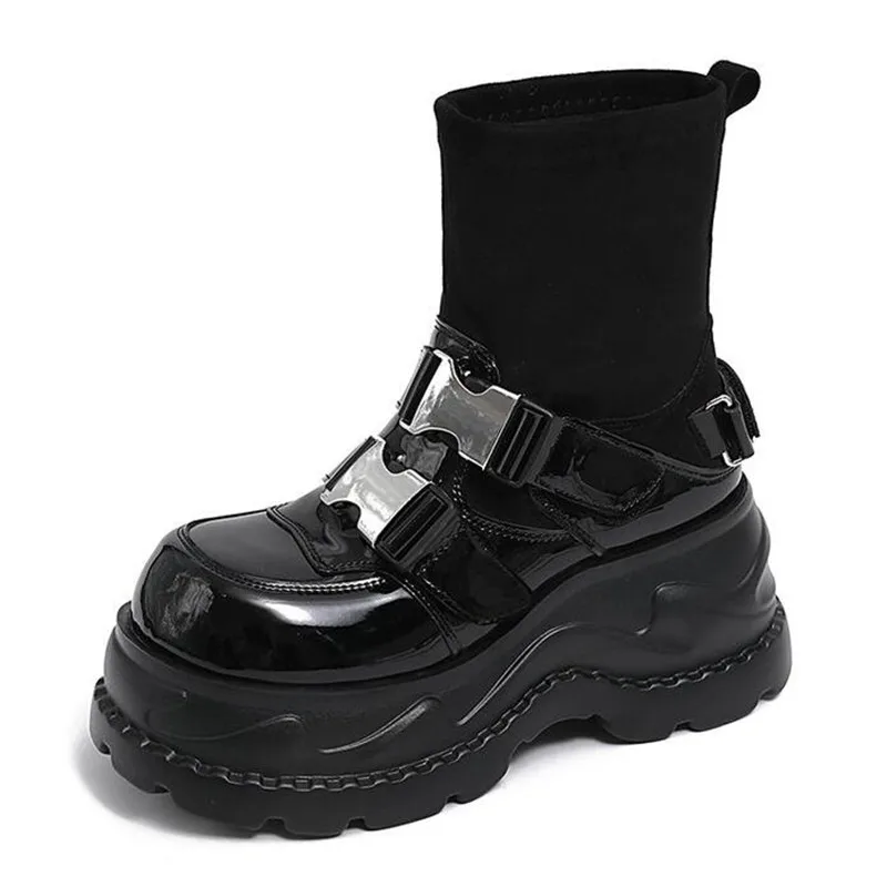 Calzini moda Stivali da donna Testa tonda Splicing Panno Suola spessa Stivali corti antiscivolo Scarpe da ginnastica con plateau firmate per donna Botas