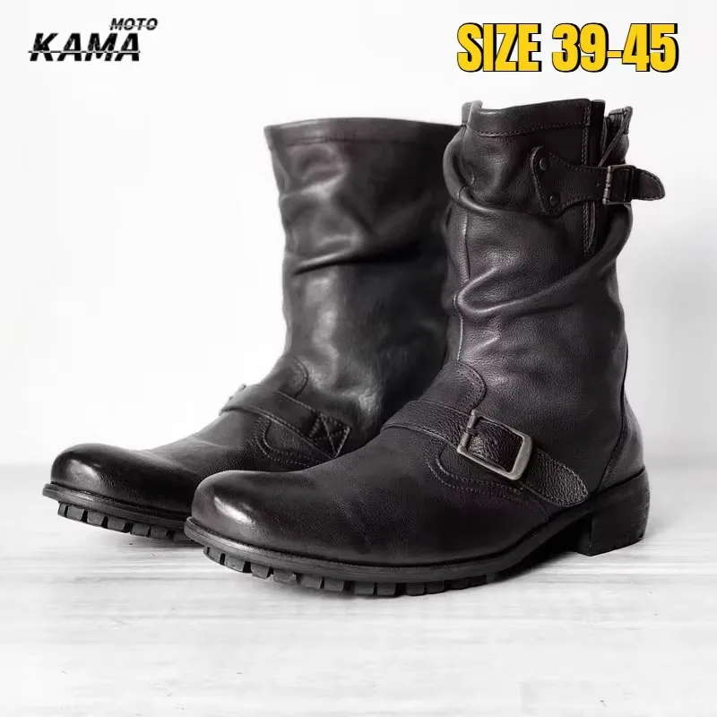 Motorcycle Riding Black Retro Boots for Men and Women, Thick Soled and Height Engineer Boots, Midsole Motobike Chelsea Shoese