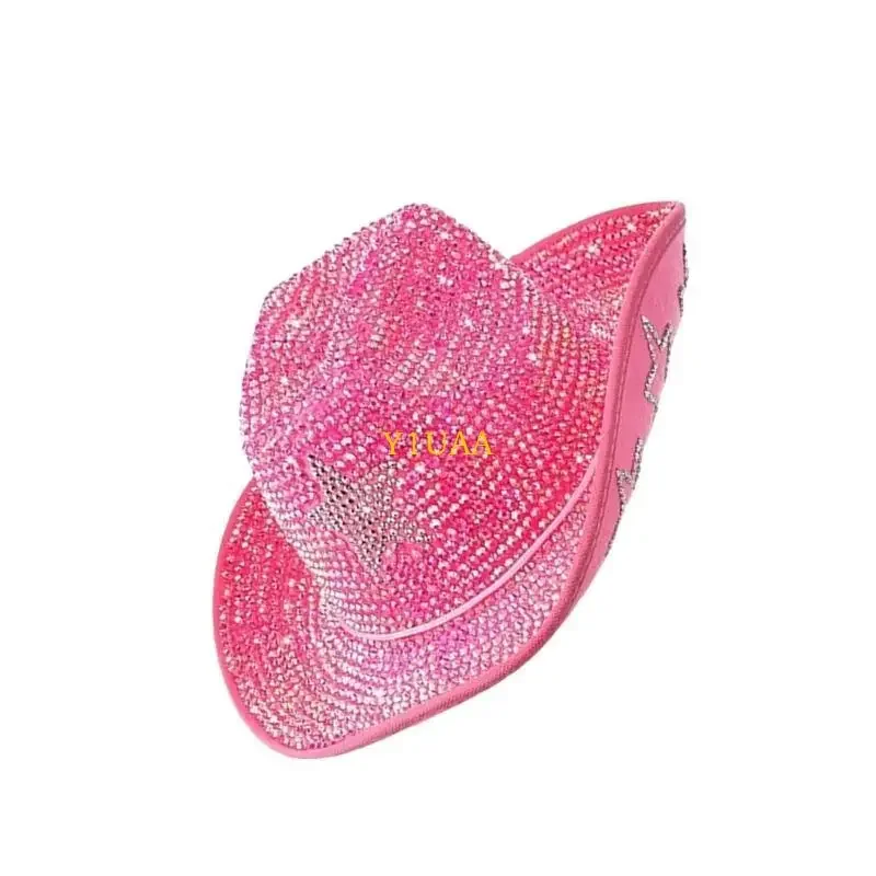 

Y1UA Glittering Rhinestones Fedoras Hat for Adult Shimmering Star Pattern Top Caps Party Costume Headwear for Various Occasion