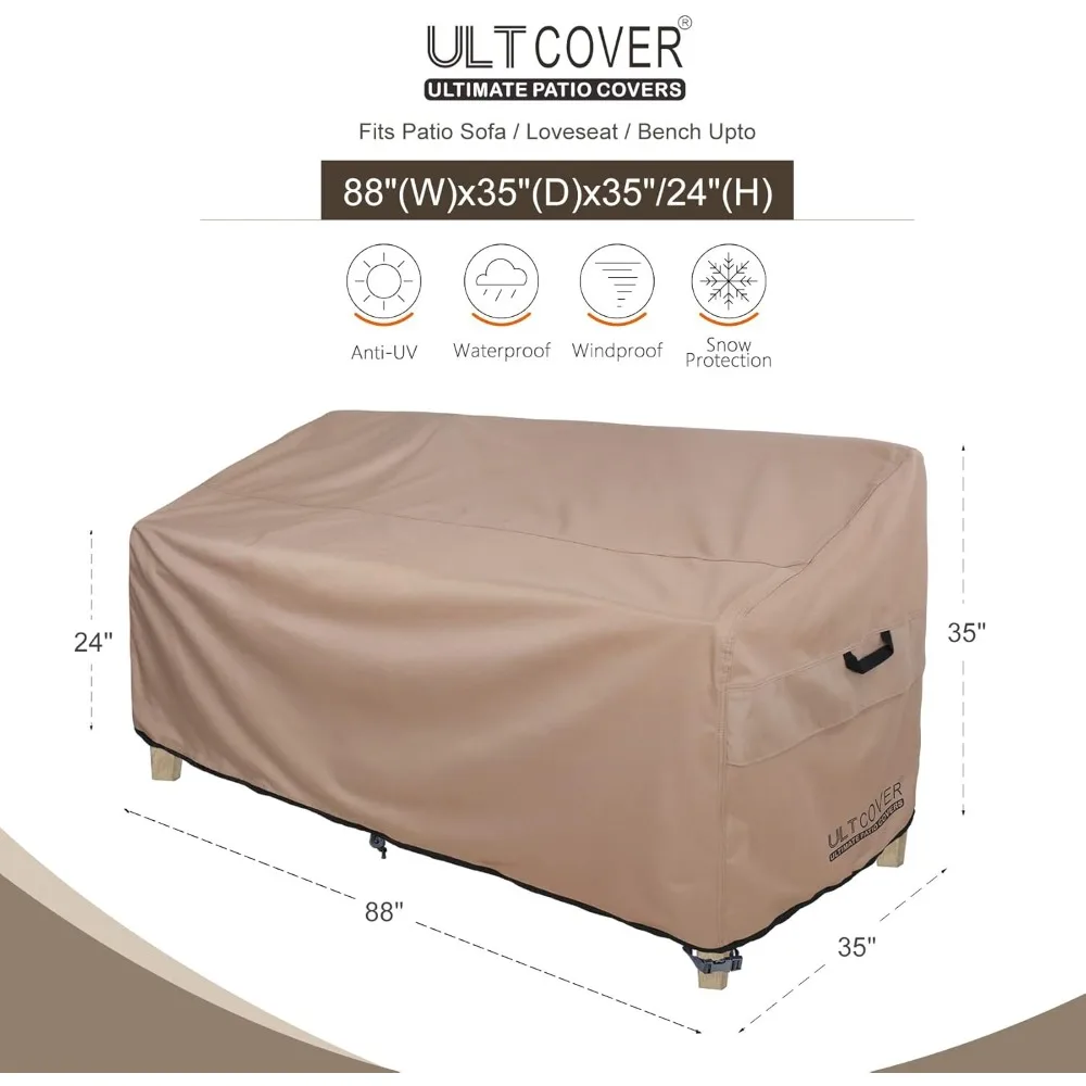 Patio Furniture Sofa Cover 88W x 35D x 35H inch Waterproof Outdoor 3-Seater Couch Cover