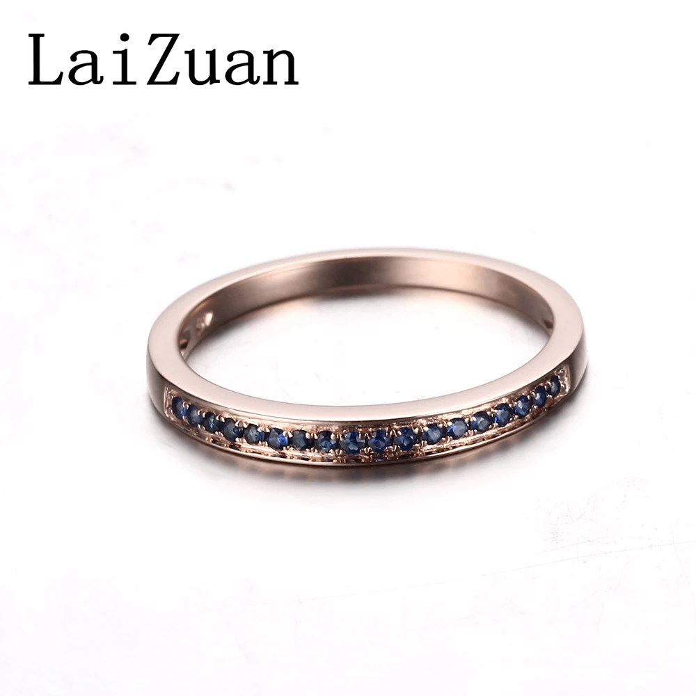 LaiZuan Solid 14k AU585 Rose Gold Natural Sapphires Engagement Ring Women Wedding Half Eternity Gemstone Band Fine Jewelry Gift