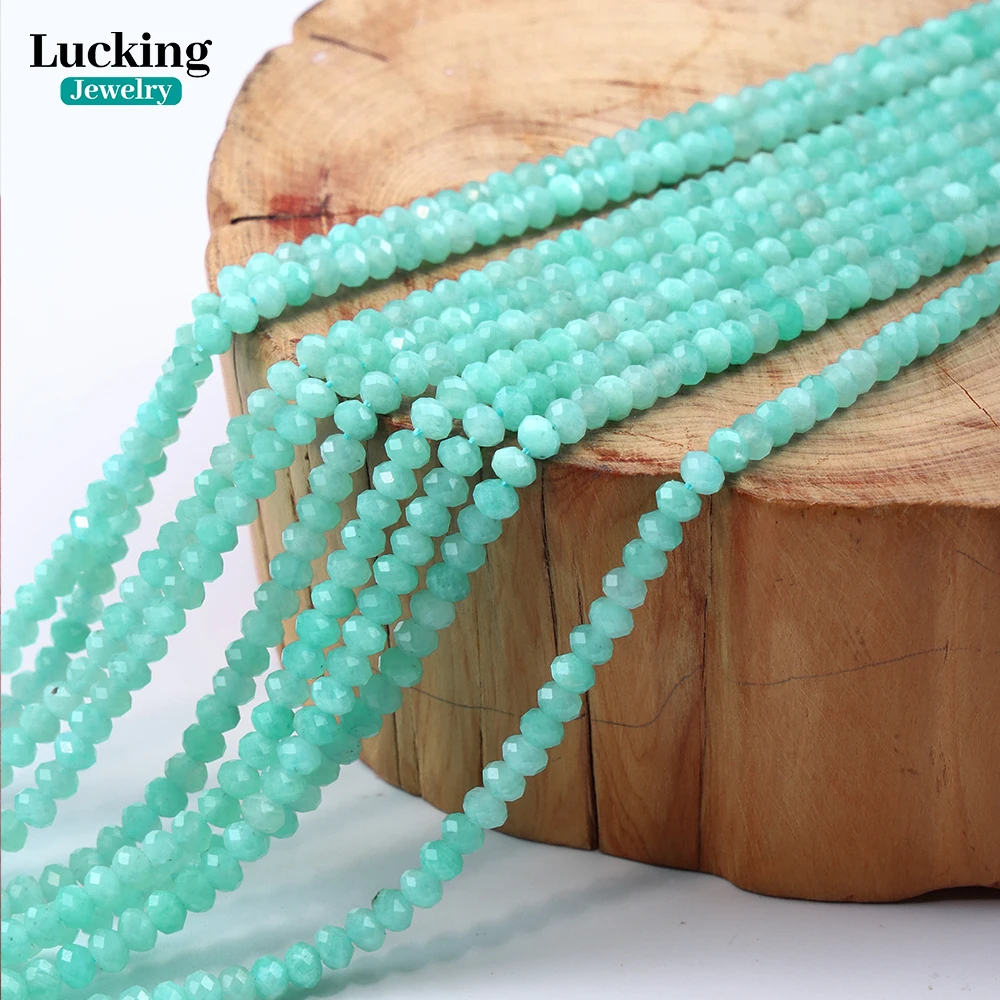 Rara amazonita Natural de Mozambique, Rondelle facetado de 3x4mm, color cian único para fabricación de joyería, manualidades de cristal curativo DIY