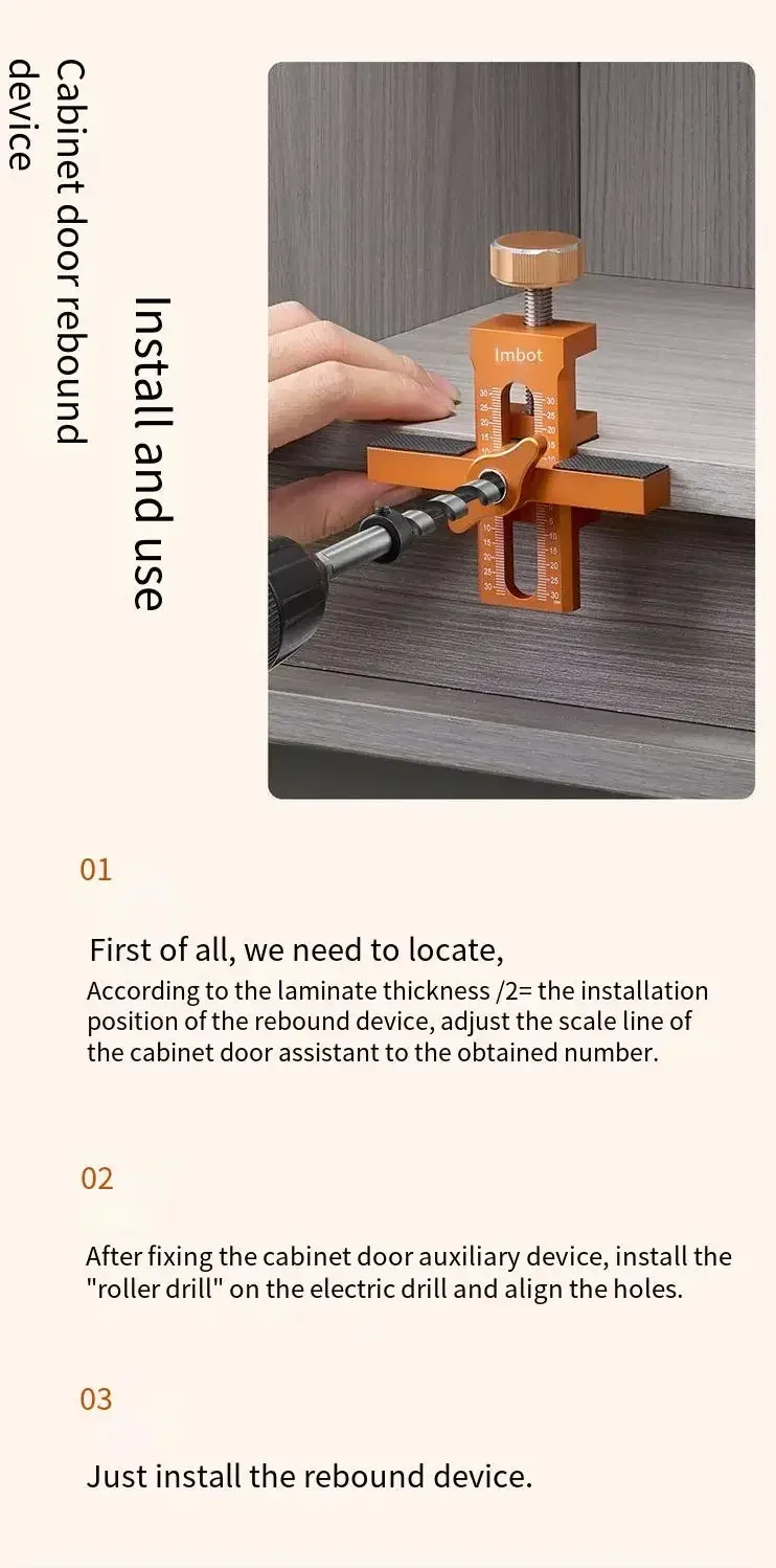 Woodworking Cabinet Door Installation Jig,Door Panel Installation Rebounding Device Drilling Tool 2 in 1 Quick Positioning Tool