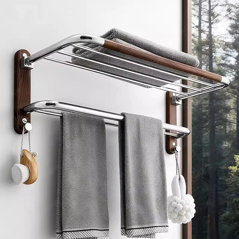 Wall Mounted Bathroom Towel Rack Stainless Steel Foldable Smooth Large Capacity Bath Towel Storage Rack Durable Bathroom Fixture