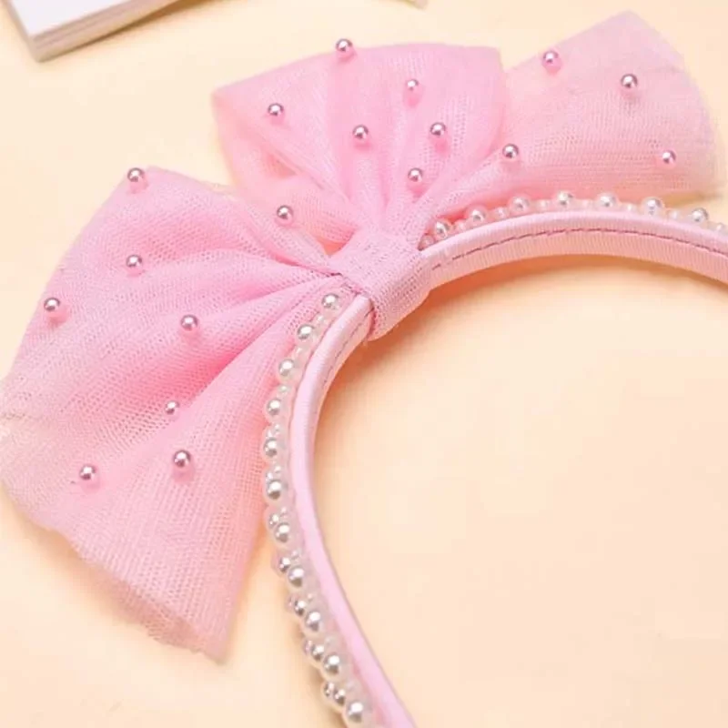 Oaoleer Fashion Pearl Hairbands For Kids Girls Lace Bow Headbands Hair Bands Headwear Children Festival Hair Accessories Gifts