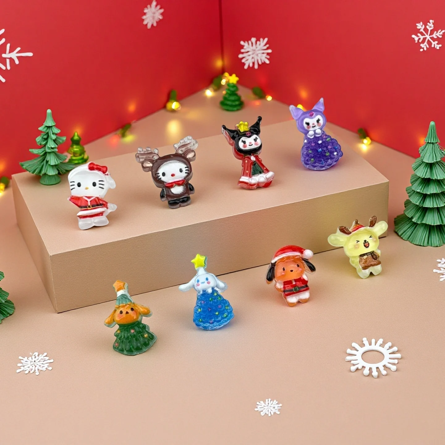 100 Stück Weihnachts-Nagelcharms - 3D Santa Kitty & Kuromi Nageldekoration Niedliche Cartoon-Nagelkunst-Accessoires für Festliche Maniküren