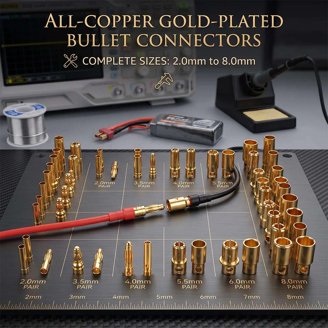 10pcs 2/3/3.5/4/5/5.5/6/8mm Gold-plated Trumpet Voice Box Male Female Plugs High Current RC Battery Connector Bullet Banana Plug