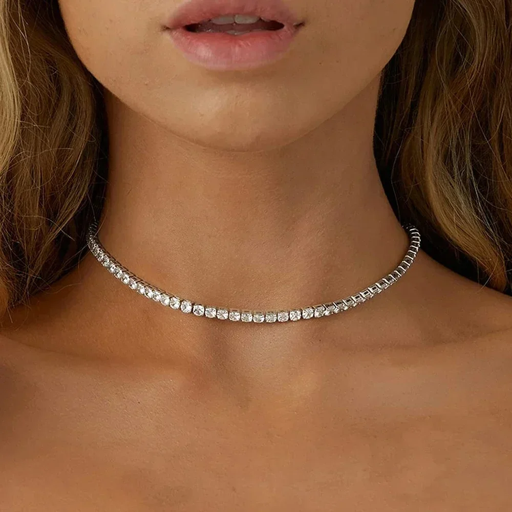 

2MM S925 Sterling silver plated 18K gold necklace collar chain Ladies Fashion Luxury Jewelry Anniversary party gift adjustable
