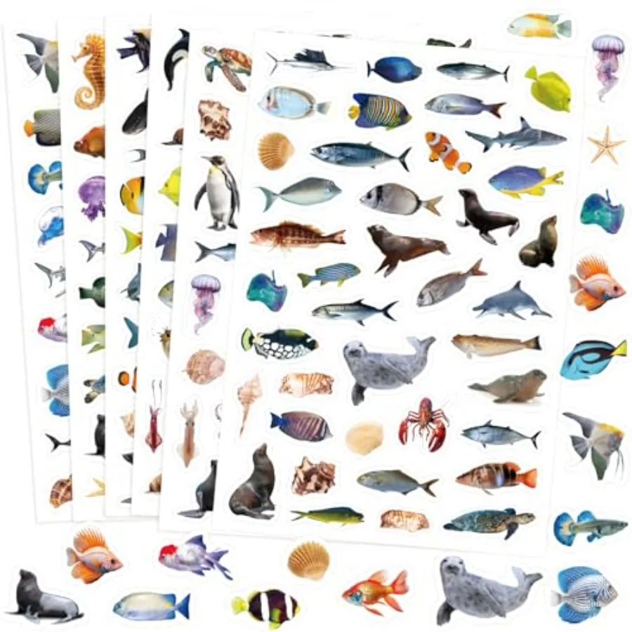 960Pcs Ocean Stickers for Sea Animal Sticker Self Adhesive Fish Sticker Sheet Under The Sea Creature Labels for Water Bottles P