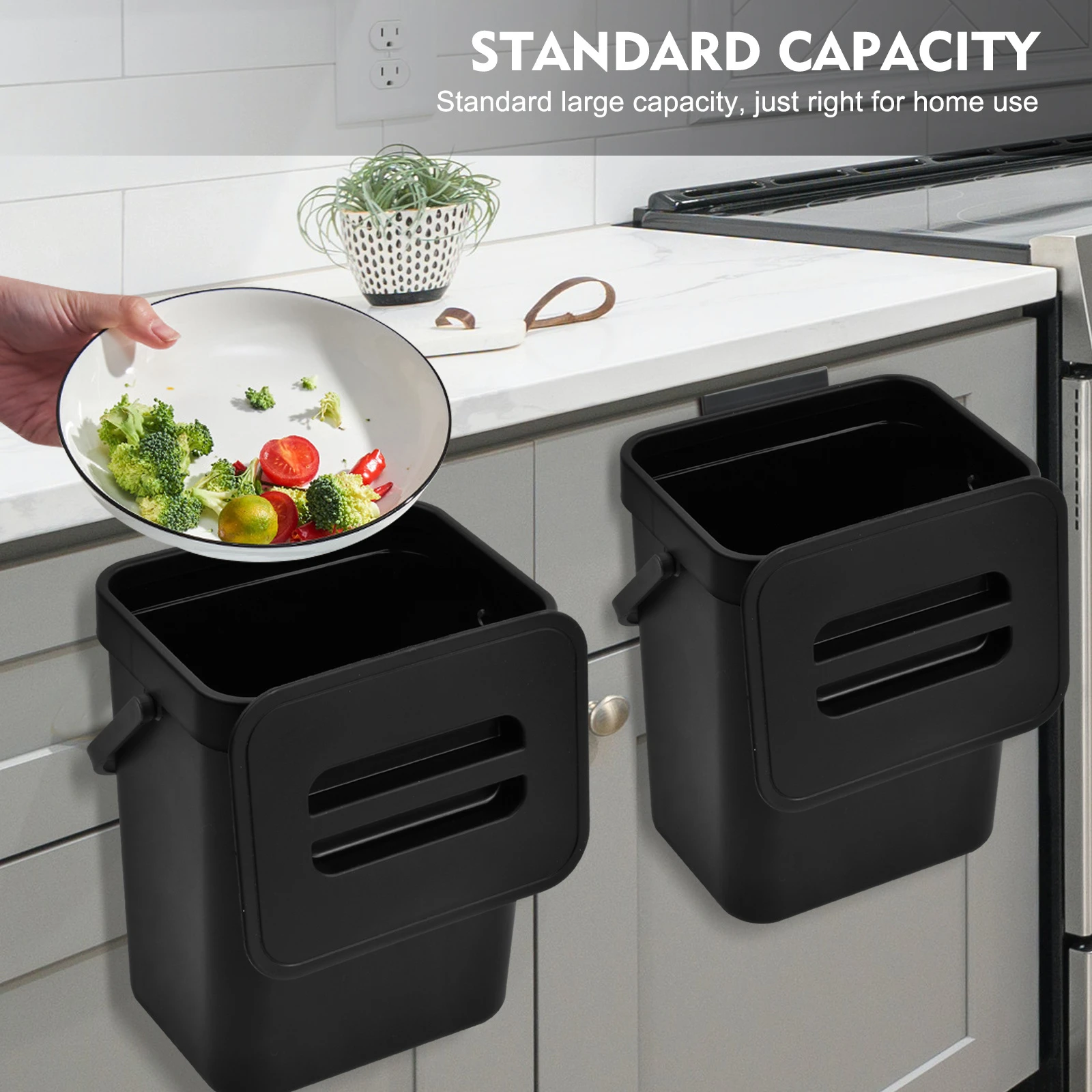 Compact Kitchen Compost Bin Durable Plastic Food Waste Disposal Suspended Countertop Trash Can for Eco-Friendly Home