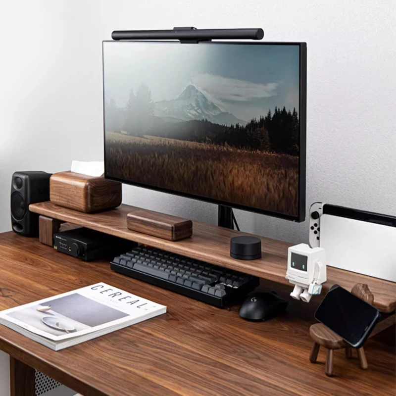 Black Walnut Monitor Stand Riser Solid Wood Laptop Storage Shelf Ergonomic Computer Screen Holder Office Desktop Organizer