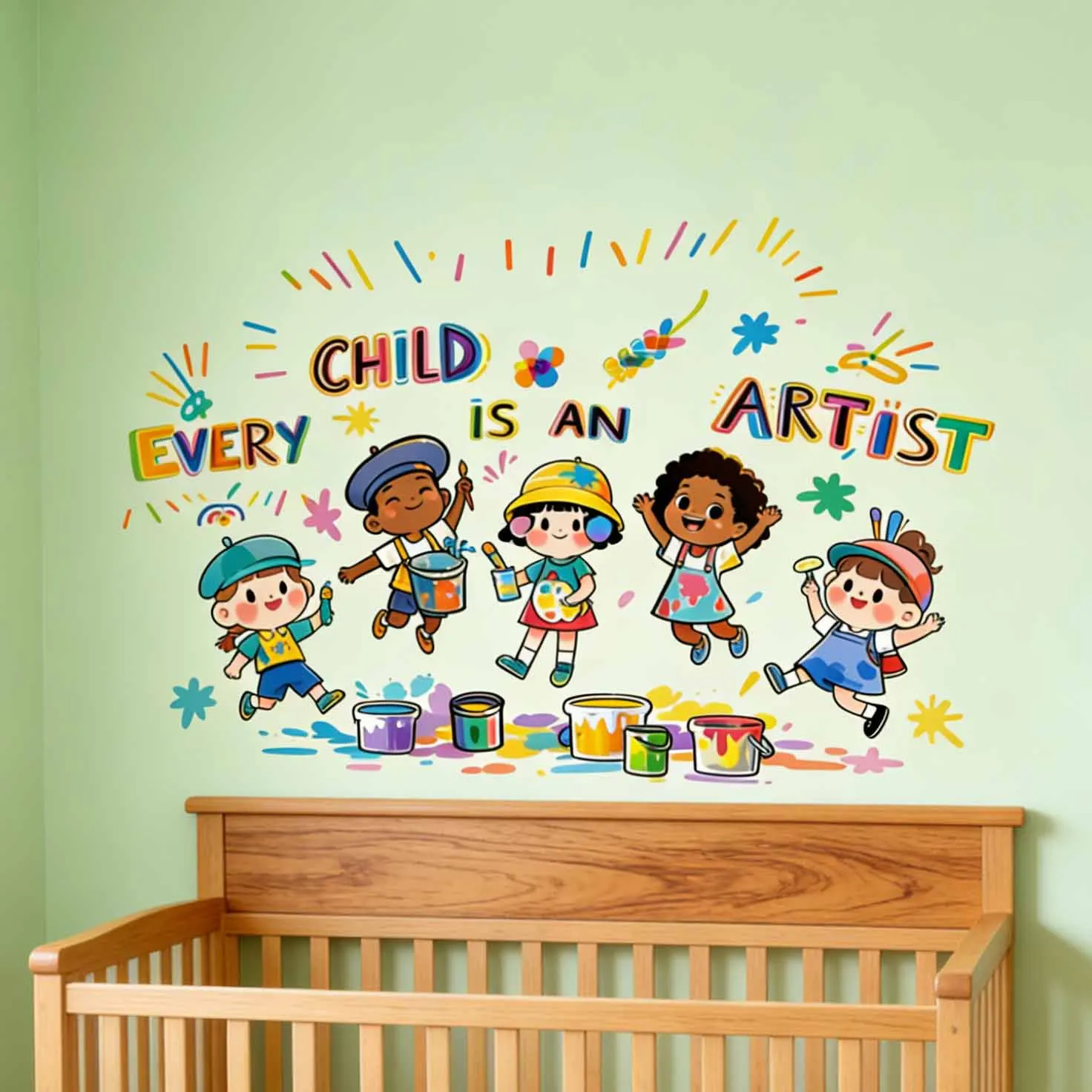 Cartoon drawing, children's rainbow wall stickers, paint, star elements, decorative stickers, children's room wall renovation st