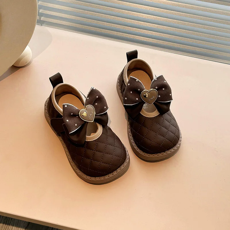 Child Princess Shoe 2025 Spring Autumn New Child Flat Leather Shoes Girl Anti Slip Bow Shoes Fashion Performance Dancing Shoes