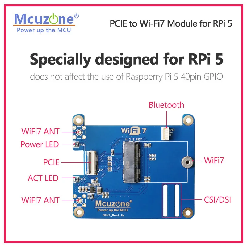 MPW7, PCIE to M.2 E-key WiFi7 HAT,  support BE200,WiF6E AX210,AX200