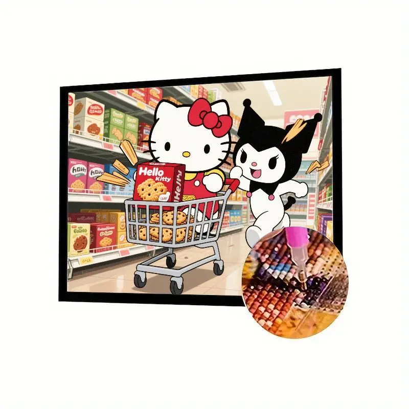 

1 шт., 5D DIY, полный дрель, набор для алмазной живописи-Sanrio Hello Kitty и Kuromi, супермаркет, покупок, приключения, вышивка стразами Cr