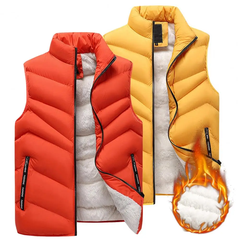 2023 New in Fleeced Clothing Men Vest Zip Warm Winter Thick Autumn Sleeveness Jackets Male Orange Black Waistcoat Large Size Big