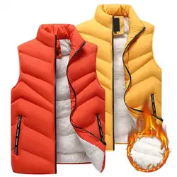 2023 New in Fleeced Clothing Men Vest Zip Warm Winter Thick Autumn Sleeveness Jackets Male Orange Black Waistcoat Large Size Big