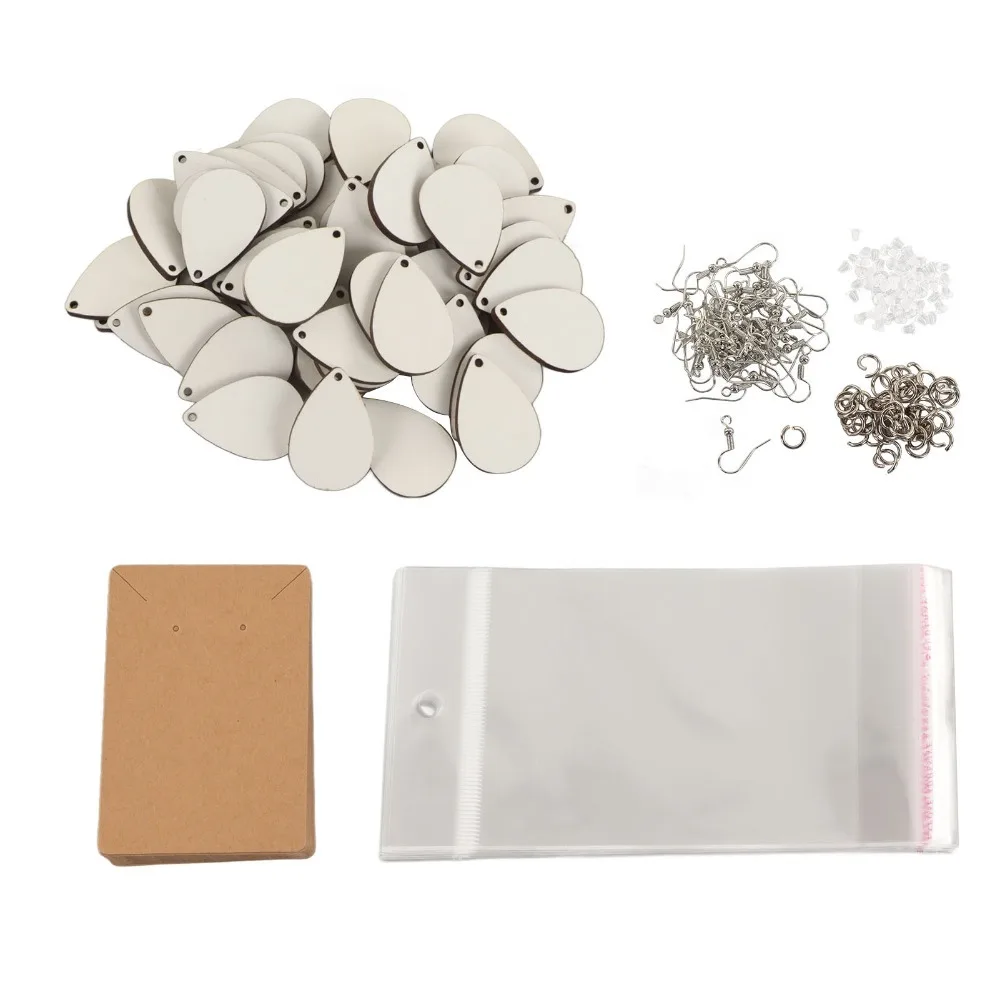 

50pcs Water Droplets Sublimation Earring Blanks Set White MDF Earring Blanks Kit Lightweight Ear Hook Cardboard
