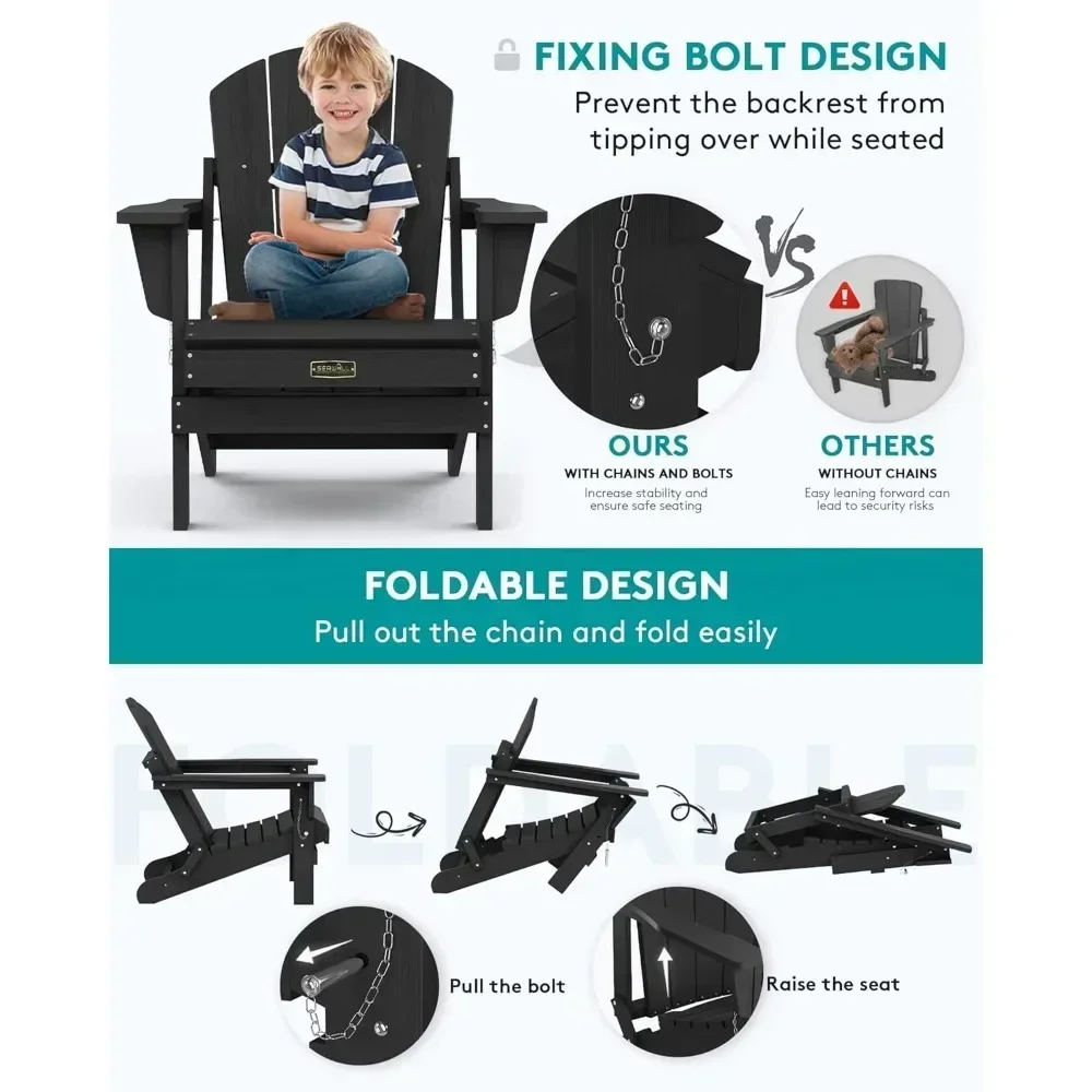 Customizable Folding Adirondack Chairs Patio Chairs Lawn Chair Outdoor Weather Resistant for Patio Garden, Backyard Deck, Fire P