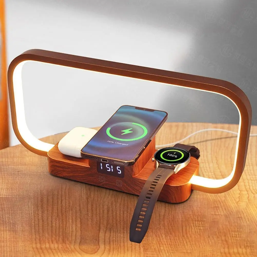Bedside Lamp With Wireless Charger And Hatch Alarm Clock Offering Wireless Charging For Devices