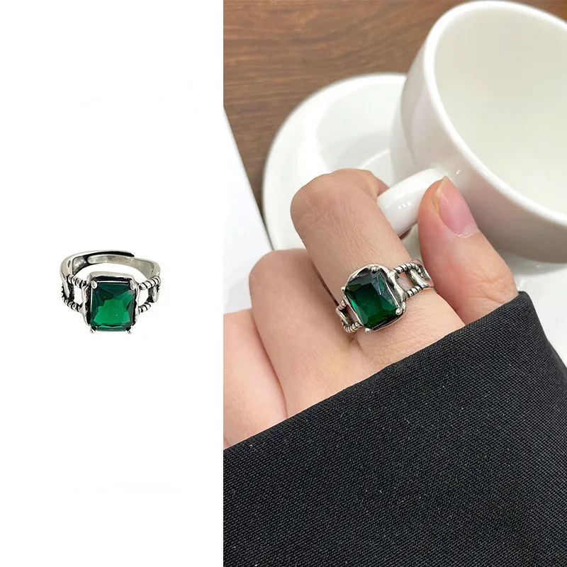 Hot Sell Trendy Shiny CZ Zircon Retro Thai Silver Female Ring Promotion Jewelry For Women No Fade Cheap Gifts