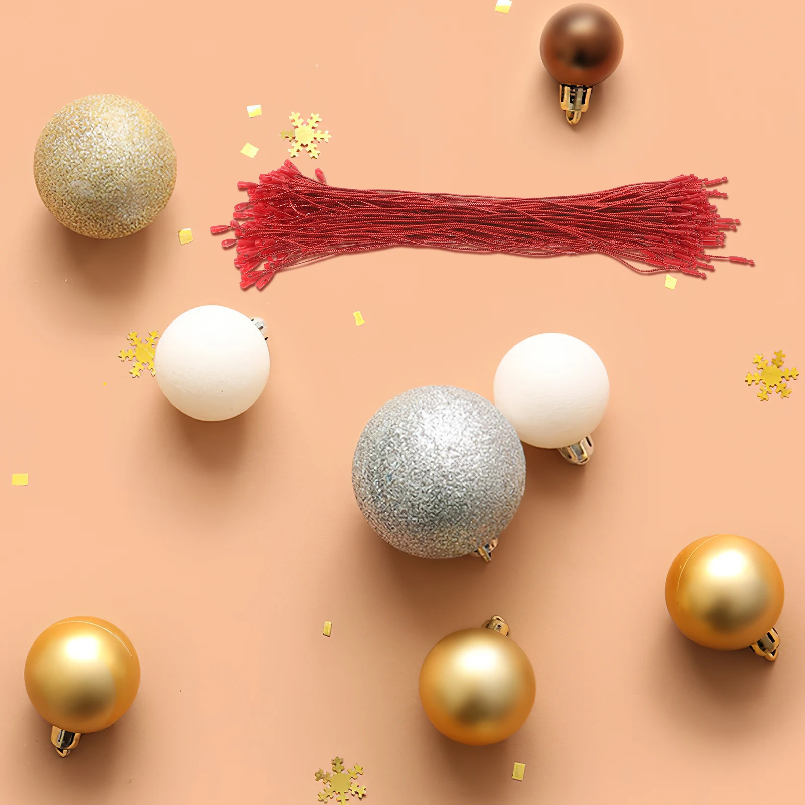 

100pcs Christmas Ball Ropes Red Gold 20cm Snap Fastener Polypropylene Hooks Elastic Hangers For Decorative Tags Crafts
