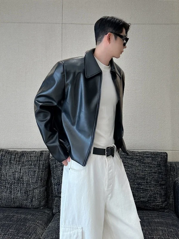 

Кожаная куртка TANGZ Studio American Sle в стиле ретро для мужчин, с подкладкой на плечах, мотоциклетная, стильная и эффектная