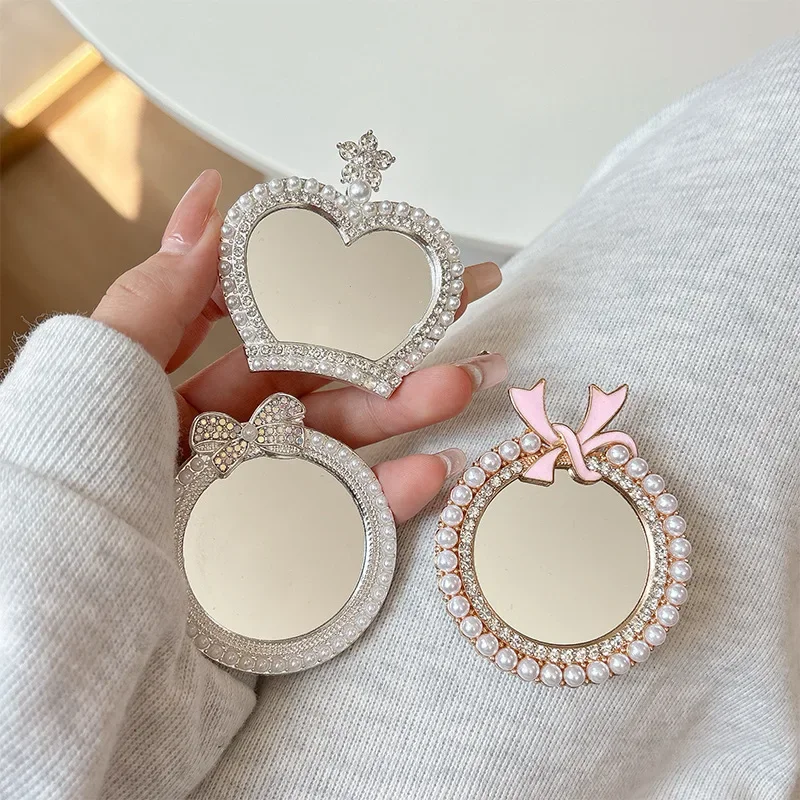 

Luxury Rhinestone Pearl Crown Mirror Holder Universal Smart Tok Lazy Bracket For iPhone Samsung Foldable Griptok Stand Socket