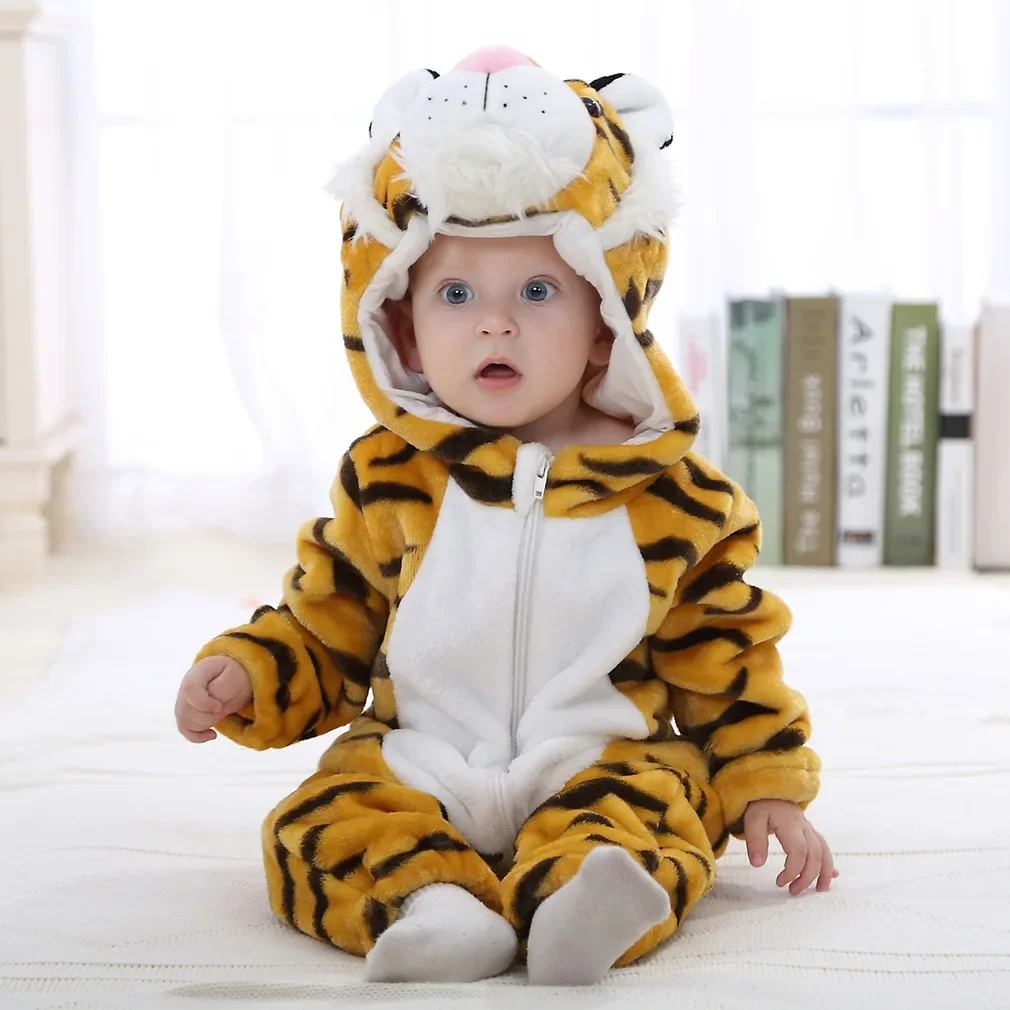 Baby Rompers Winter Costume Flannel for Girl Boy Toddler Infant Clothes Kids Overall Animals Panda Tiger Lion Unicorn Ropa Bebe