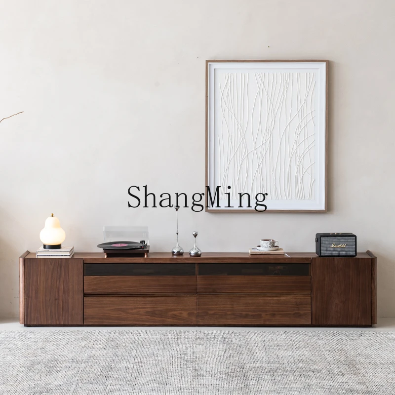 

CL Black Walnut TV Cabinet Solid Wood Vintage Style Living Room Simple Floor Storage Cabinet