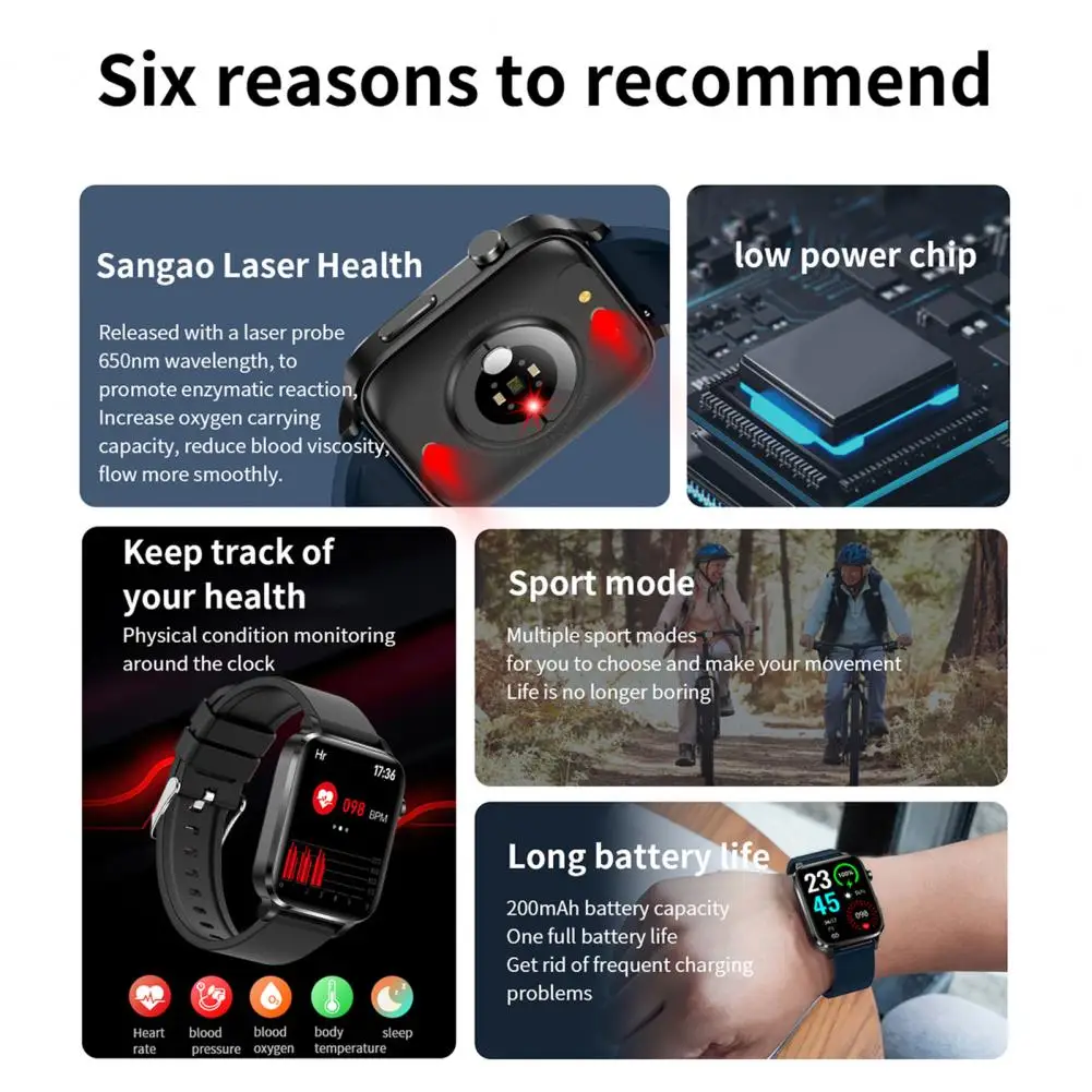 

1 Set F100 Wrist Smart Watch 1.70 Inch Screen Bluetooth-Compatible 5.0 Laser-assisted Therapy Body Temperature Measuring Heart R