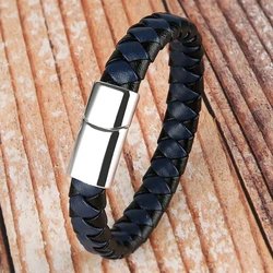 2024 NEW Hiphop Men Leather Bracelet Jewelry Black Magnet Clasp Genuine Leather Bracelets For Boyfriend Gift Pulsera Hombre