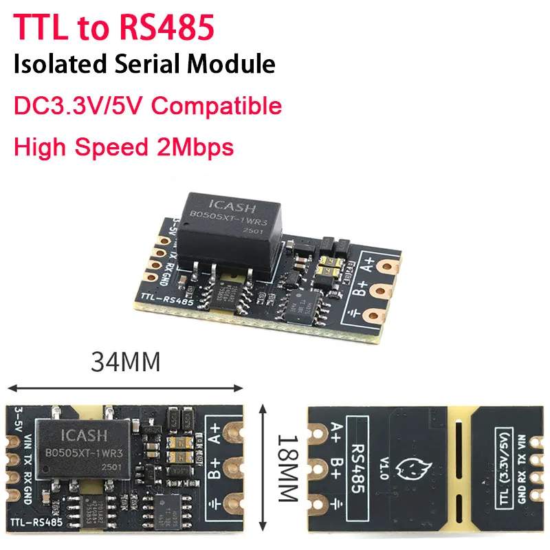 5Pcs/1pc Isolated TTL to RS485 Level Board Module Serial Automatic Reverse High Speed 2Mbps Half-duplex Communication Isolation