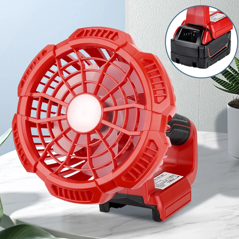 

Rechargeable Camping Fan Portable Handheld Fan for Milwaukee 18V Batteries with Remote Control, 3 Wind Speed/Light Adjustable