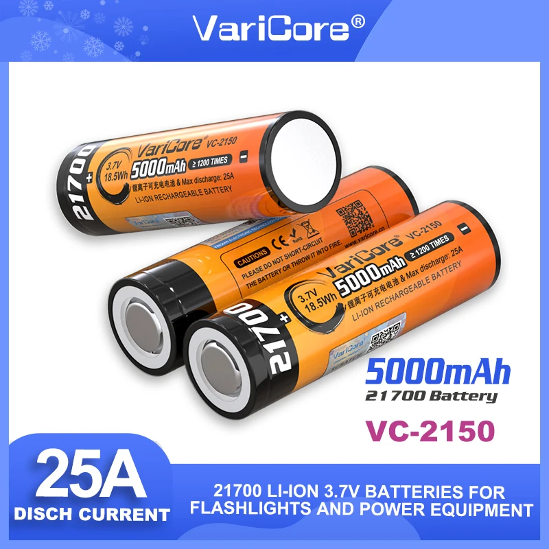 

VariCore 3,7 В 21700 5000 мАч литий-ионная аккумуляторная батарея 25 А тройные батареи с разрядом питания DIY фонарик