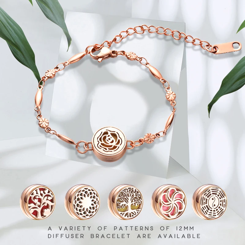 Stainless Steel Aromatherapy Bracelet 12mm Essential Oil Diffuser Locket Small Mini Bracelets for Women Girls Rose Gold Color