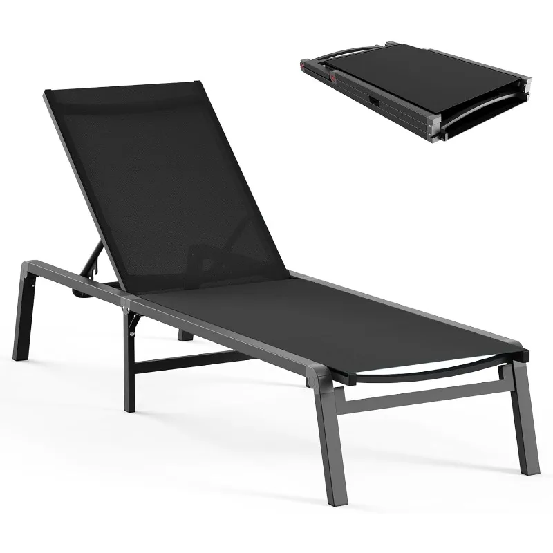 

Aluminum Chaise Lounge Ourdoor - Foldable & Assemble Free Outdoor Lounge Chair with 5 Adjustable Backrest, Patio Lounge Chair