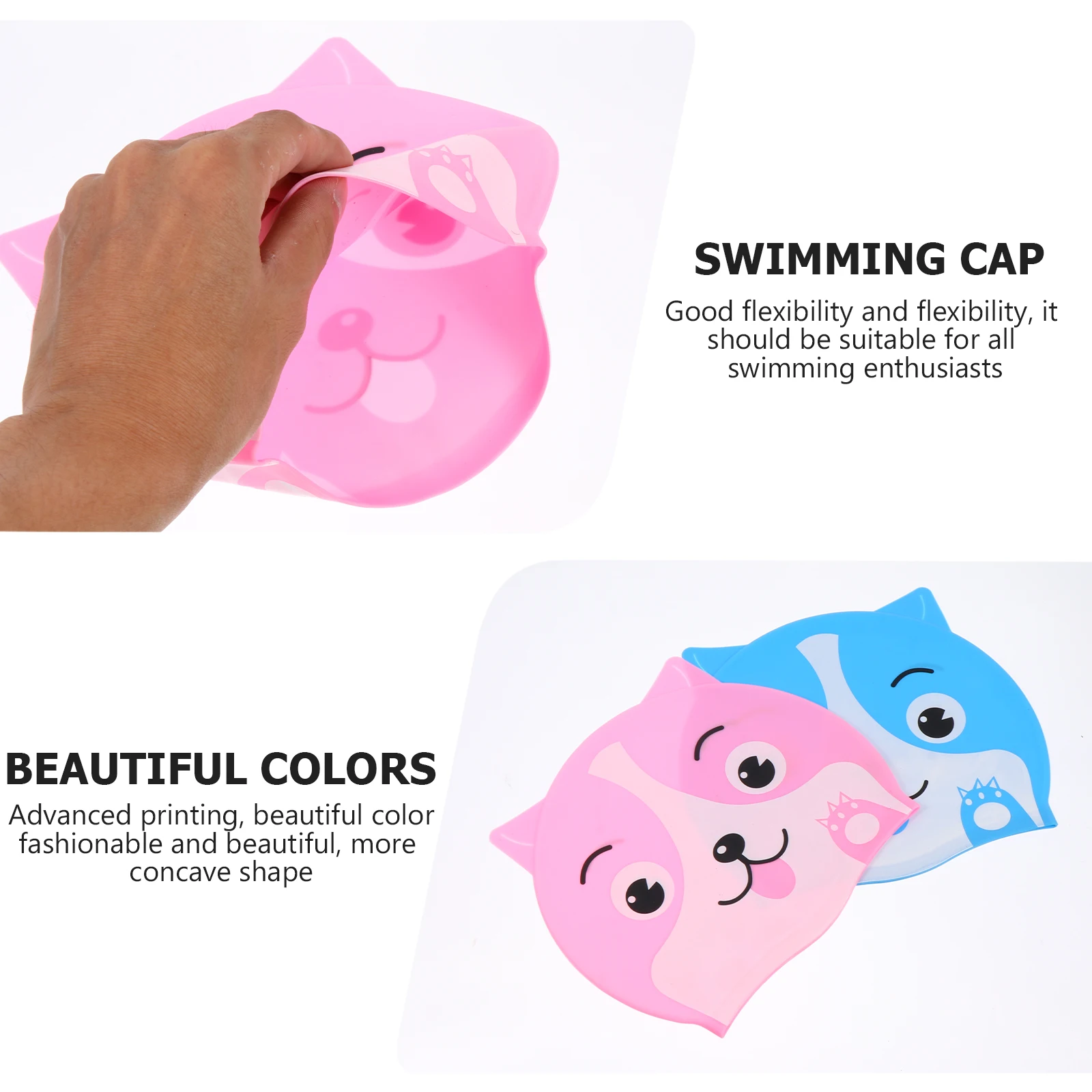 

2 Pcs Girls Cartoon Silicone Swimming Cap Inflatable Bath Shower Caps for