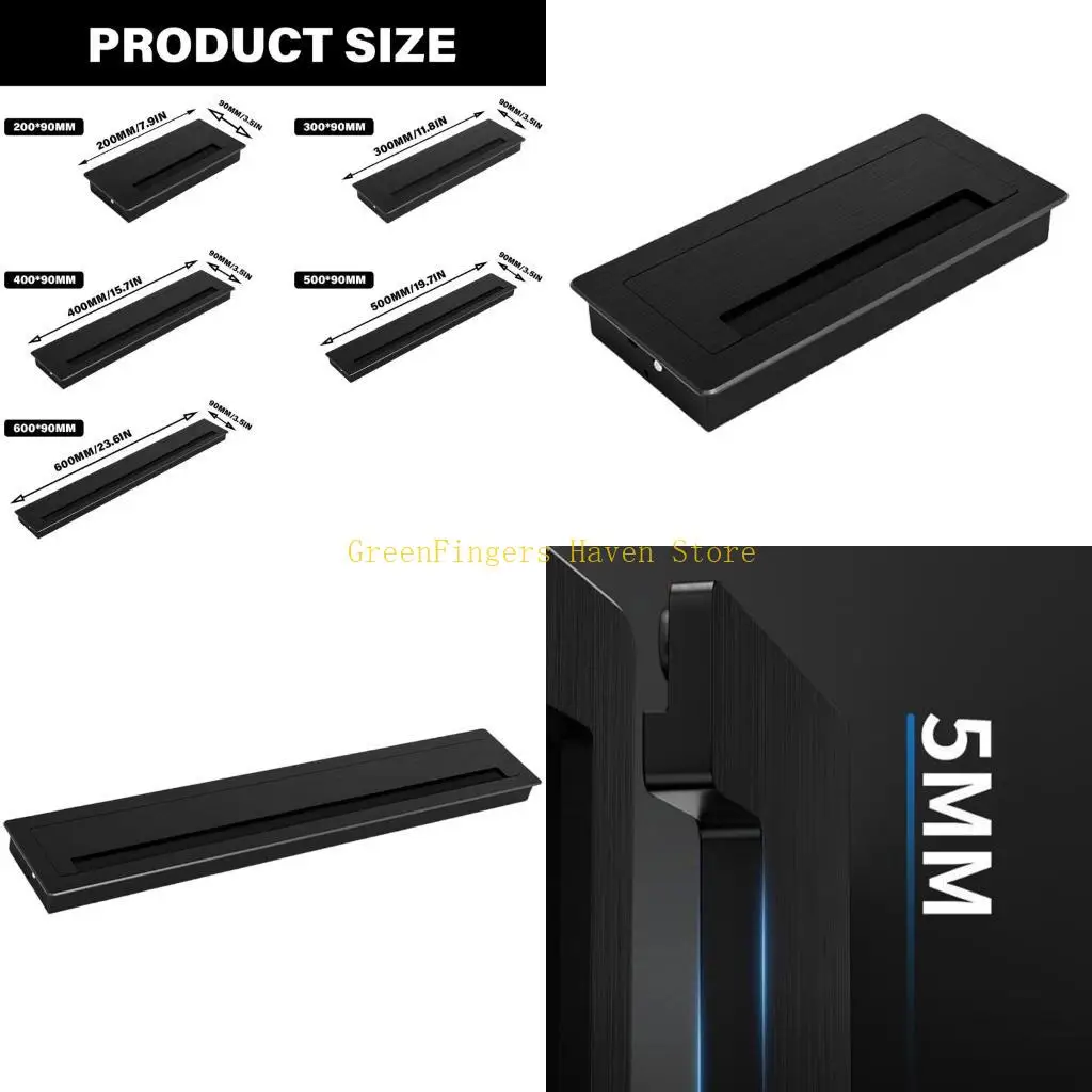 

F68D Desk Cable Tidies Grommet Set Metal Rectangle Cord Cover with Brush Interior Multipurpose Metal Desk Grommet with Brush