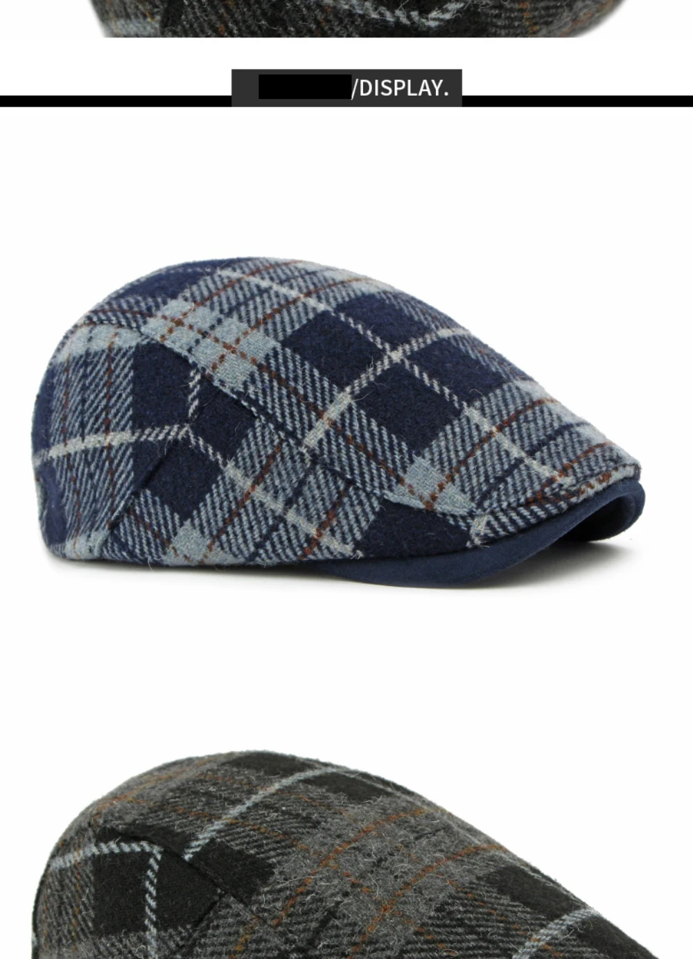 HT4903 Baskenmütze Kappe Neue Herbst Winter Wolle Baskenmütze Hut Frauen Plaid Künstler Maler Hut Männlich Weiblich Ivy Flache Kappe Einstellbar Herren Berets – Detail 6