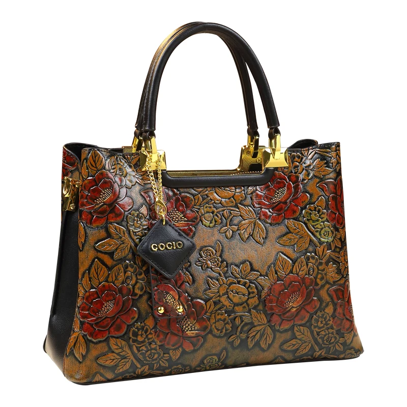 Borse da donna Vintage in vera pelle borsa da donna elegante borsa a tracolla con fiori di moda borsa a tracolla portatile per mamma