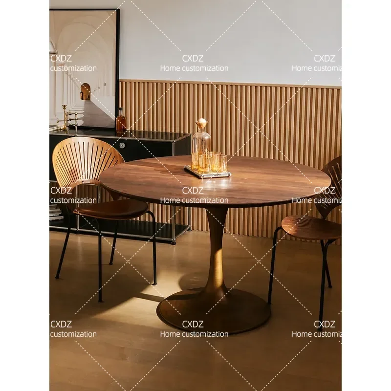 Tulip Round Table Wabi Style Simple Home Negotiation Table Cafe Casual One Meter Black Walnut Solid Wood Dining Table