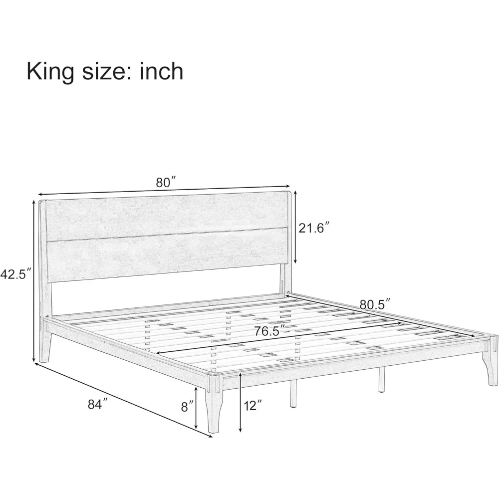 إطار سرير بمنصة من الخيزران بحجم كينج، لوح رأسي حديث طويل القامة في منتصف القرن، سرير كينج صلب مستدام #2