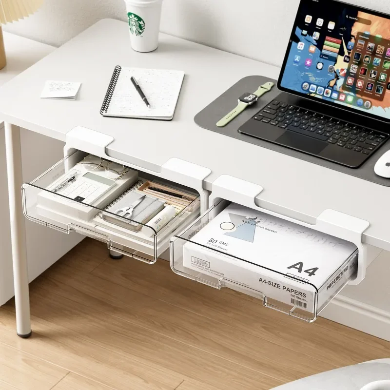 1PC Under The Desk Drawer-type Storage Box Office Workstation with Invisible Document Rack Under The Desk Home Organization