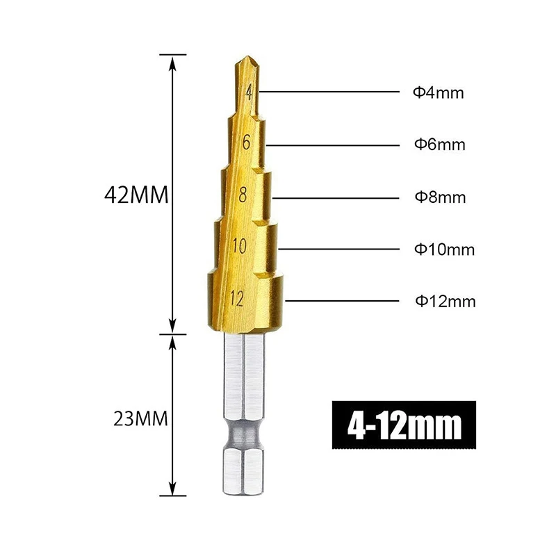 3 Pcs HSS Pagoda Drill Reaming Drill Bits Set Of 3 Straight Fluted Titanium Hexagonal Shank Step Drill Bits Tool Accessories