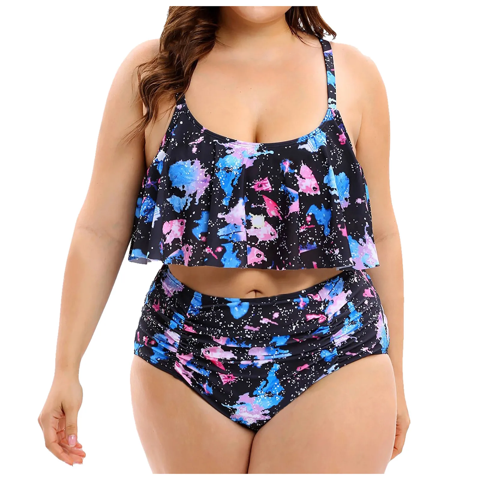 Maiô floral estampado em folhas feminino, conjunto sexy de biquíni plus size, maiô de verão, swimwear, tankinis fashion, 2 peças