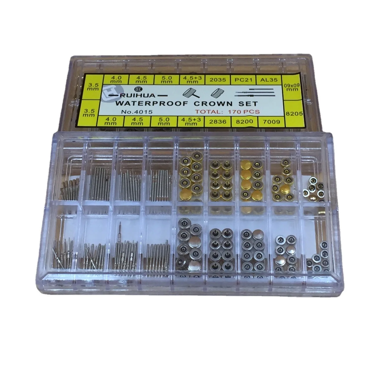 140 170 Stück/Box Uhrenkronen-Ersatzteile Sortierte Kuppel- und Flachkopf-Uhrenzubehör Reparatur-Werkzeugset Zubehör-Werkzeugsets – Detail 5