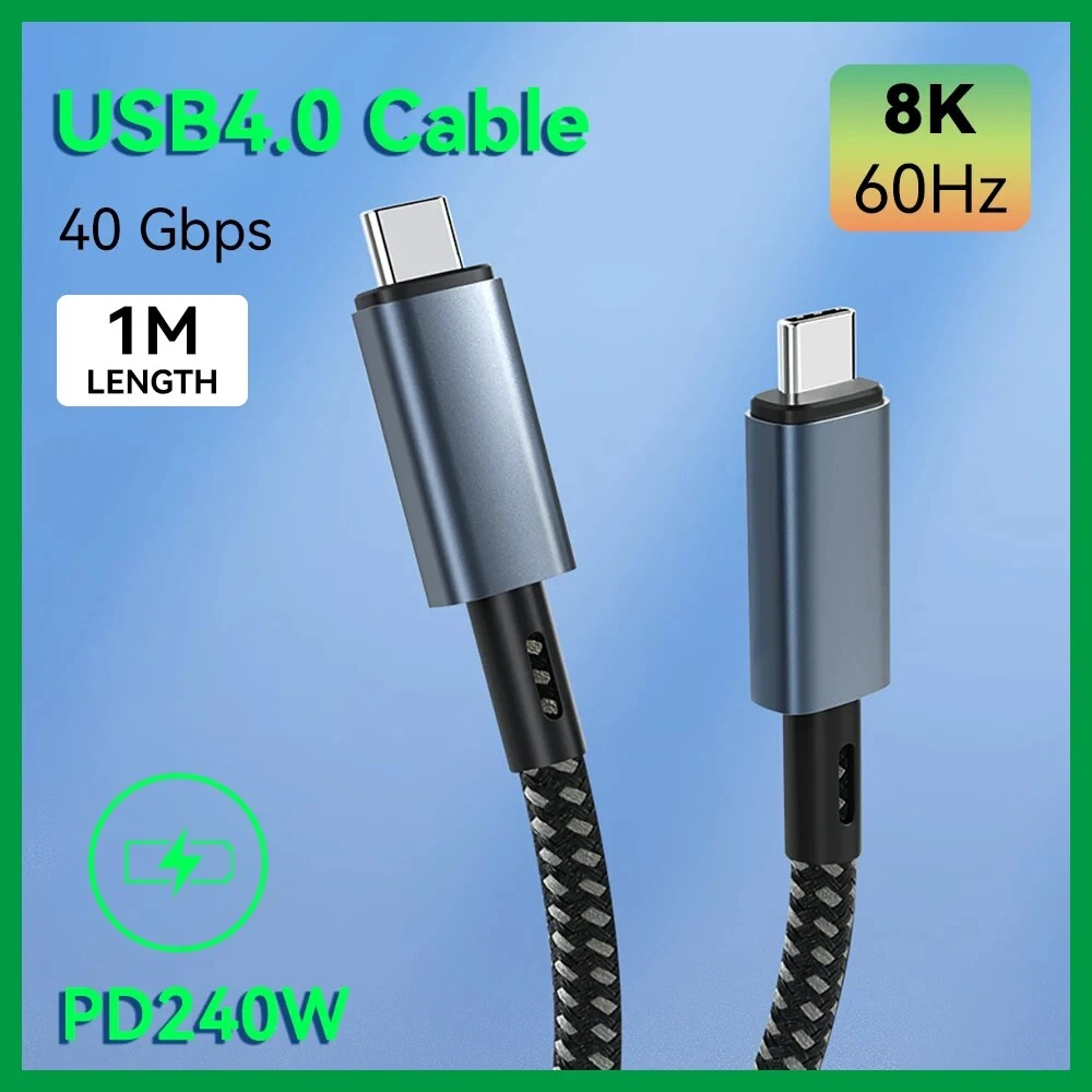 

USB4 Cable 40Gbps PD240W Thunderbolt 4 Type-C Fast Charging Cable Supports 8K HD 60HZ Data Transfer Cable 1M Hub Docking