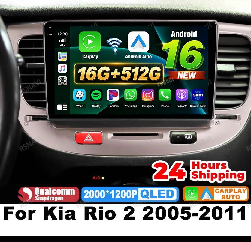 Radio para Auto Android 16 para Kia Rio 2 2005-2011, Unidad Principal de Navegación Qualcomm, Reproductor de Video, WIFI 5G, DSP, Autoradio, 4G LTE, Estéreo, BT
