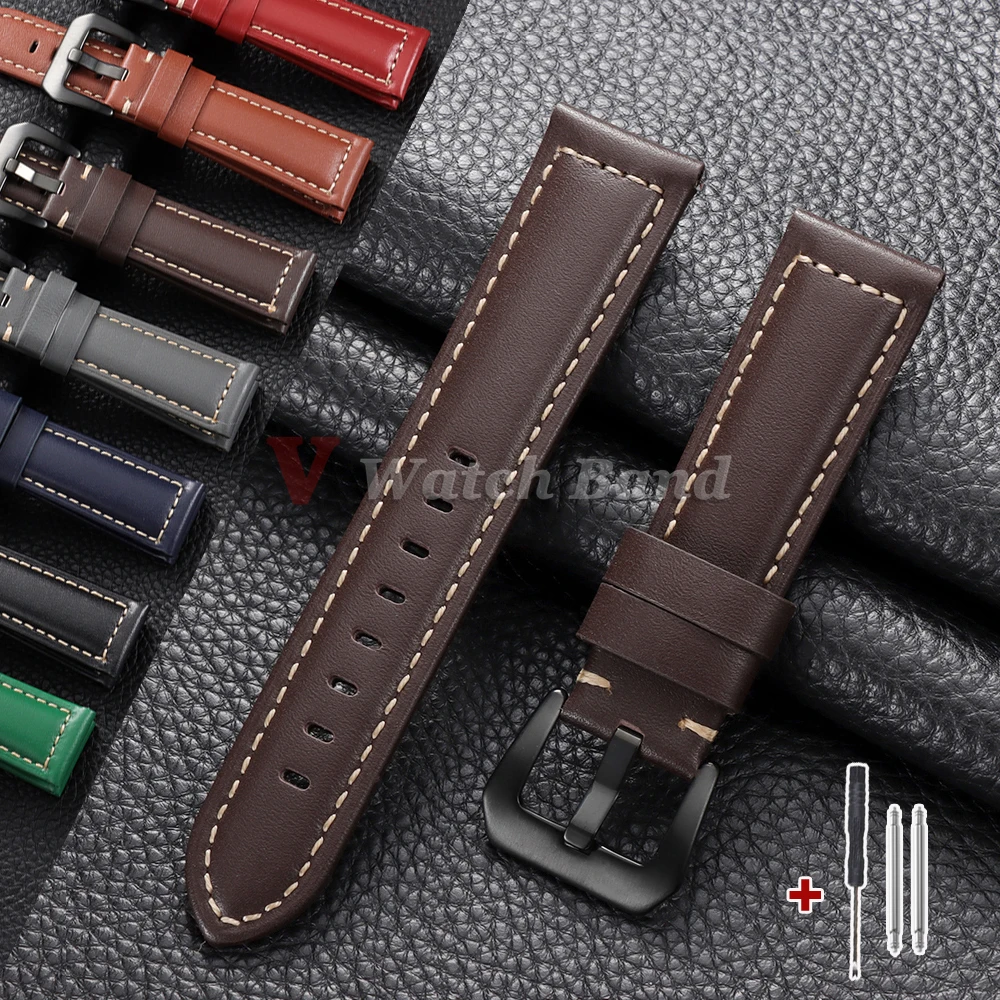 Vintage-Uhrenarmband aus dunkelbraunem Rindsleder für Panerai 18 mm, 20 mm, 22 mm, 24 mm, hochwertiges Uhrenarmband für Samsung Galaxy Watch 8/7/6/5/4